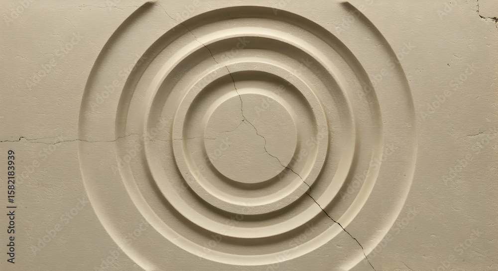 Obraz premium Abstract concentric circles cracked beige texture background design element