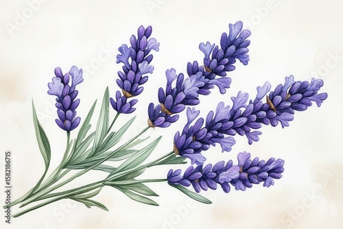 A serene bunch of lavender embodying peace and tranquility in a watercolor style in white background. Generative Ai