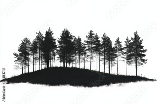 Wallpaper Mural A silent gathering of pines on a hill a monochrome haven isolated in stark in white background. Generative Ai Torontodigital.ca