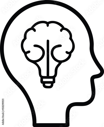 Creative Idea Generation: Brain with Light Bulb Icon, Concept of Innovation, Inspiration, and Problem Solving...