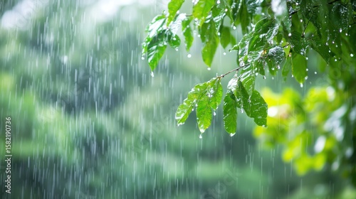 Refreshing Rain Shower on Lush Greenery