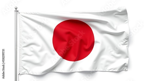 Free Download Japanese flag waving proudly on a flagpole against a white background. - GFXLoad