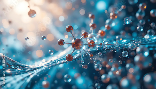 Cluster of Connected Atoms with Molecular Strands on Vibrant Gradient Background – Chemistry and Biological Structure Visualization Concept