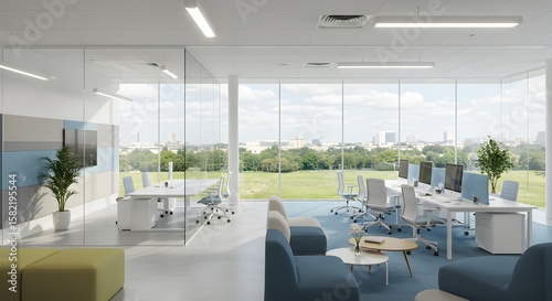 Modern Office Interior with City View - Workspace Design