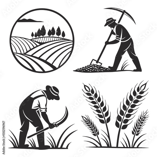 Line art food and agriculture tools 