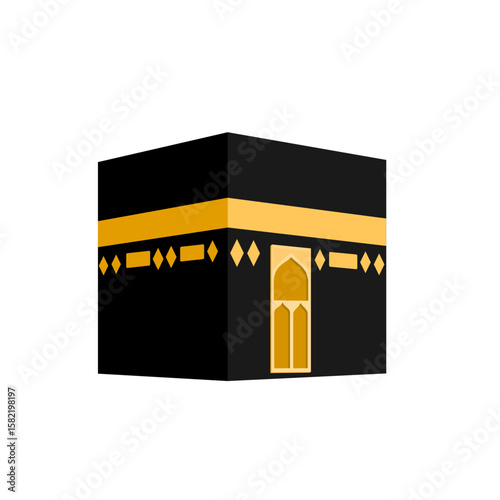 A simplified, stylized illustration of the Kaaba, a central Islamic religious structure.