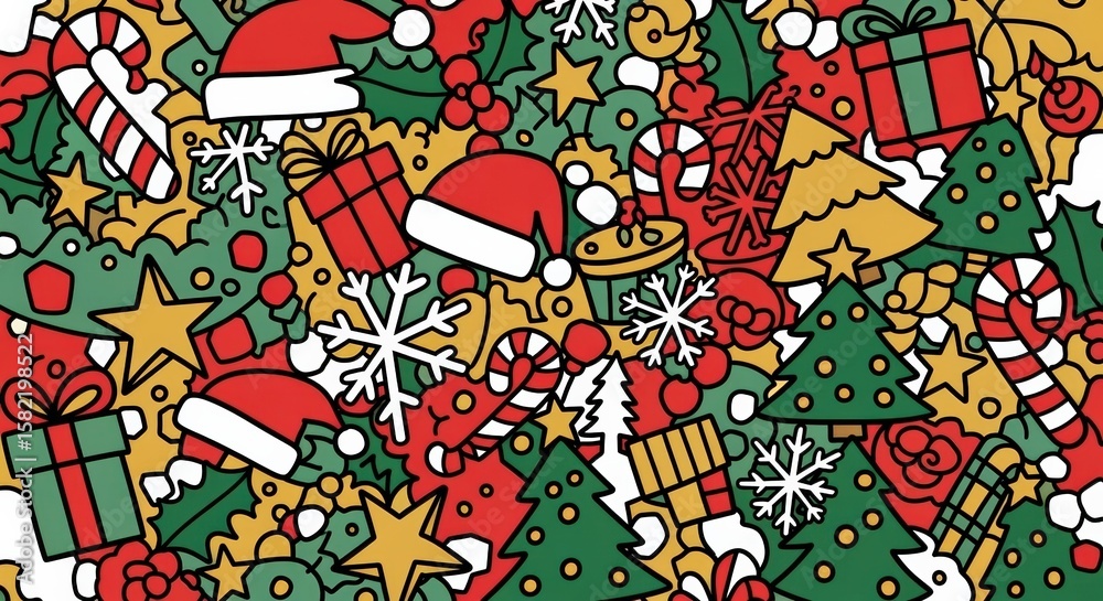 Fototapeta premium Flat abstract doodle Christmas & New Year background - festive holiday concept