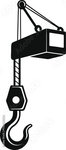 Illustration of an industrial crane hook possibly with a dog in CMYK with Helvetica and Courier fonts