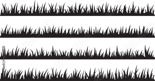Vector art of black silhouette of grass borders on white background