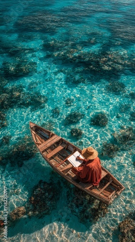 A vibrant and engaging scene of a traveler writing their bucket list with dreamy visuals	
