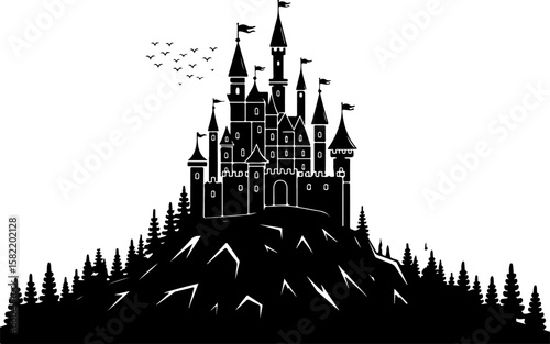 Ancient Haunted Castle Silhouette – Vector Illustration