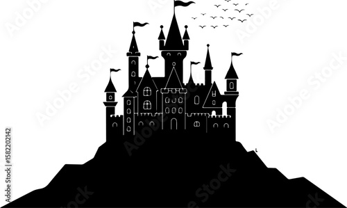 Ancient Haunted Castle Silhouette – Vector Illustration