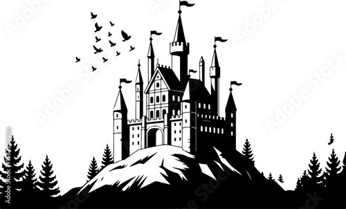 Ancient Haunted Castle Silhouette – Vector Illustration