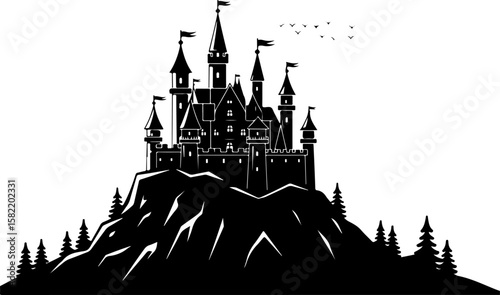 Ancient Haunted Castle Silhouette – Vector Illustration