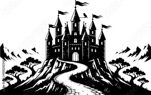 Ancient Haunted Castle Silhouette – Vector Illustration