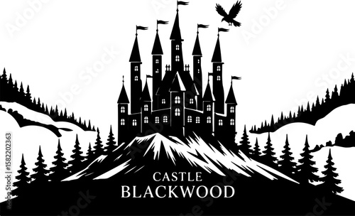 Ancient Haunted Castle Silhouette – Vector Illustration
