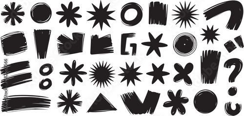 Collection of Black Brush Stroke Shapes and Symbols