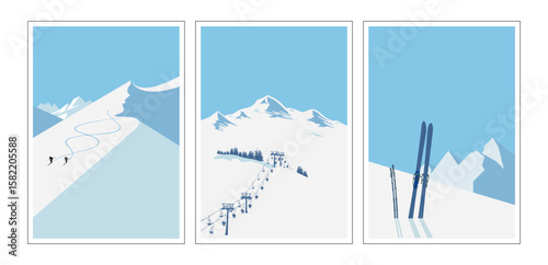 Modern retro ski posters, snowboard art prints