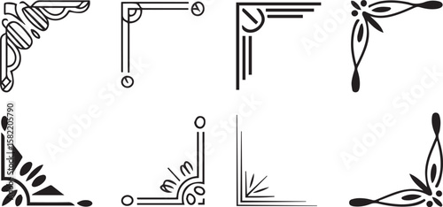 A variety of decorative corner designs in black color
