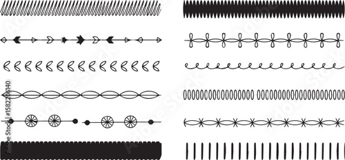 Different design lines in an abstract, minimalist style, with varying decorative elements. The lines are black in color, offering a graphic resource for diverse creative projects