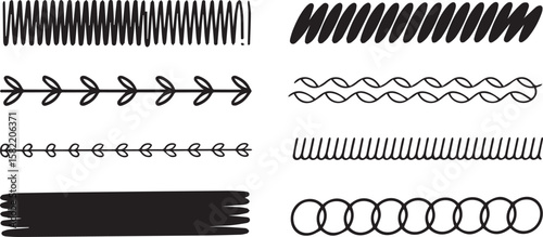 A collection of various black line art strokes and patterns. A graphic resource perfect for design projects