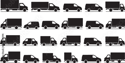 Identical Trucks in Rows Creating a Pattern of Transport Silhouettes