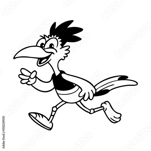 Black and white roadrunner bird cartoon characters 