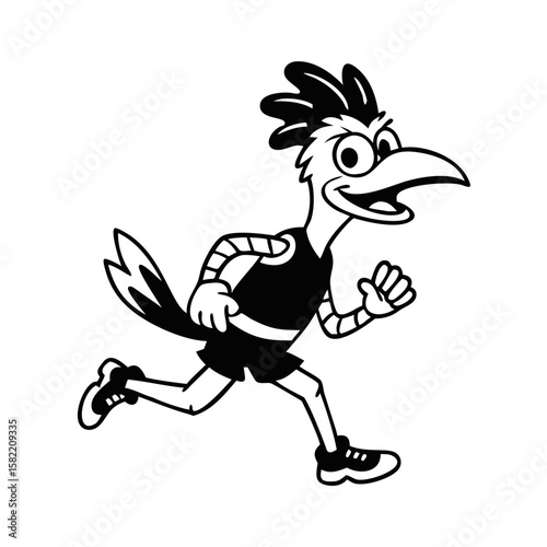 Black and white roadrunner bird cartoon characters 
