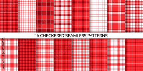 Gingham seamless pattern. Tartan red background. Set checkered prints. Plaid table cloth texture. Picnic tablecloth. Kitchen textile. Geometric cloth. Buffalo cotton fabric. Vector illustration