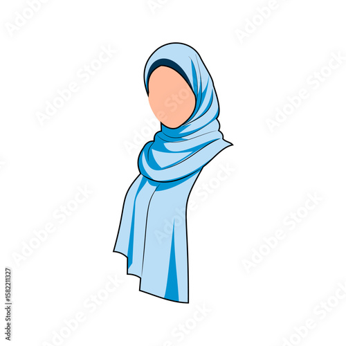 Side view illustration of a woman wearing a light blue hijab.