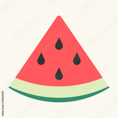 A simple vector illustration of a watermelon slice. Using the national colors of red, green, black, and white, this fruit is a well-known symbol of Palestinian solidarity and resistance