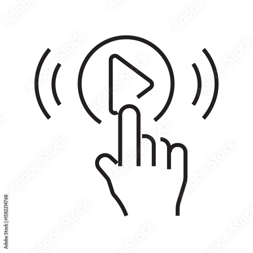 Outline icon of a hand clicking with surrounding lines, symbolizing confirmed interaction or successful click. editable stroke. vector illustration