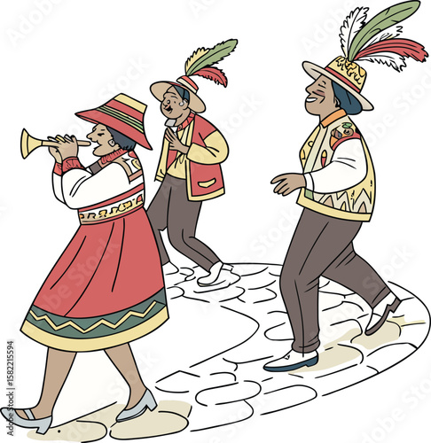 traditional dance people playing music in festival street