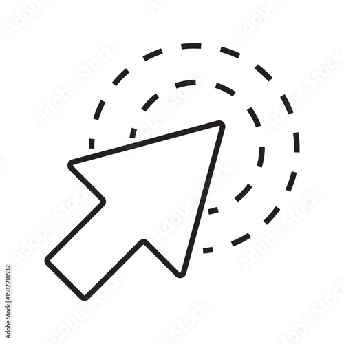 Outline icon of a dotted cursor or pointer clicking, representing click tracking, selection, or highlighted interaction. editable stroke. vector illustration