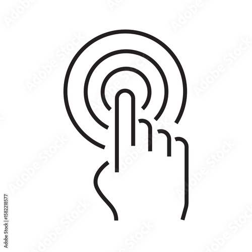 Outline icon of a finger tap with pulse effect, symbolizing haptic feedback, interaction, or tactile UI response. editable stroke. vector illustration