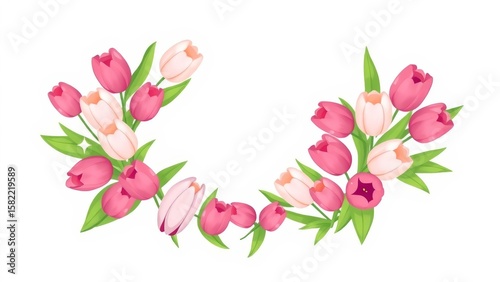 A charming kawaii-style corner flourish featuring delicate tulips with subtle sparkling details.