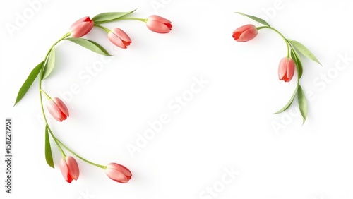 A beautifully crafted L-shaped wreath featuring tulips and hand-painted leaves, rendered in realistic 3D detail.
