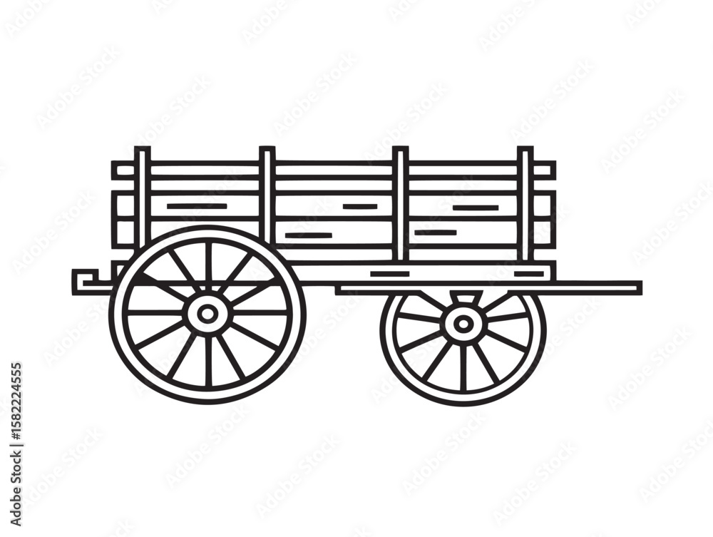 Fototapeta premium Wagon Cart Icon with Clean Minimal Vector Line Art 