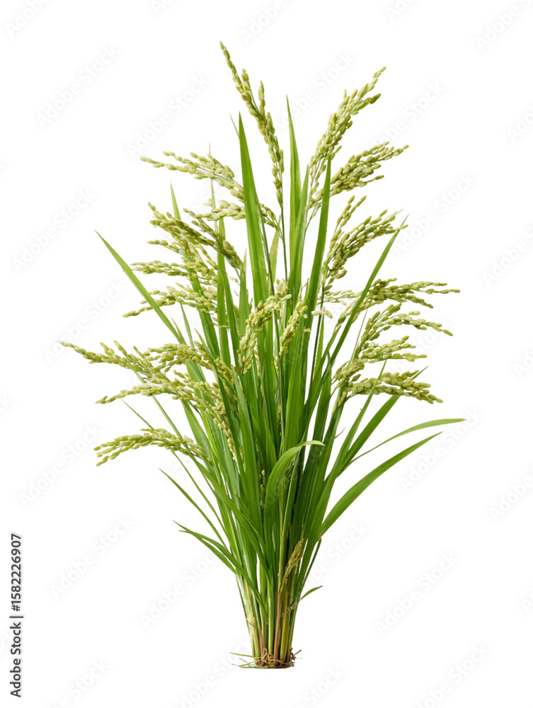 Obraz premium Green Rice Plant with Grains on Transparent Background, PNG