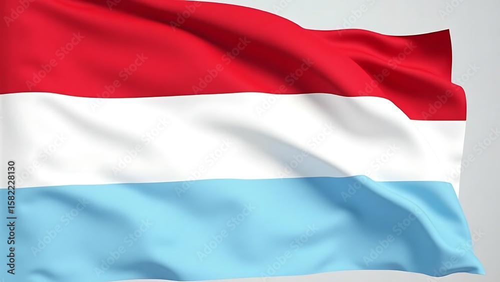 Naklejka premium Luxembourg flag billowing in the wind, displaying horizontal stripes of red, white, and light blue.