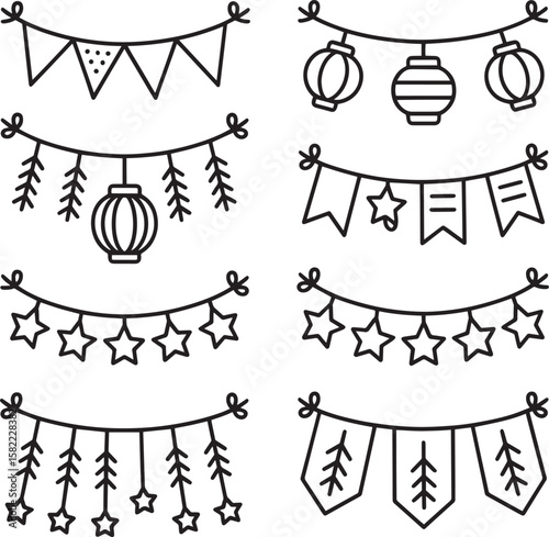 Festive garlands with varied decorative elements celebration decoration