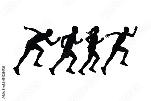 Running Silhouette Icons – Athletic Man and Woman Runners in Motion Vector Set