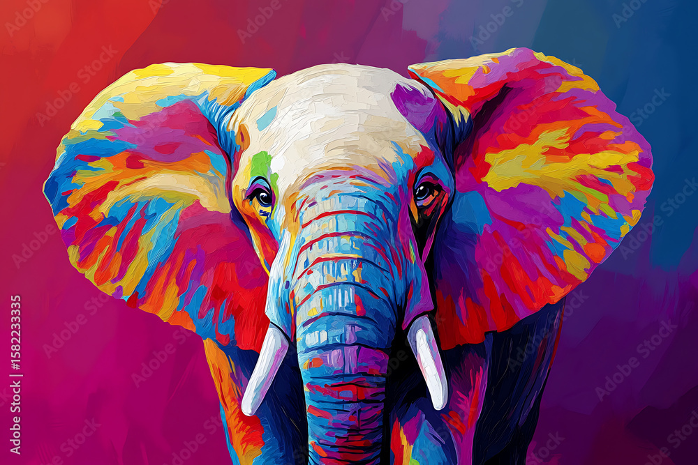 Obraz premium Colorful elephant portrait with vibrant background, showcasing artistic expression and nature