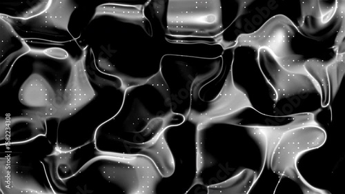 Monochrome abstract with wavy glowing lines and scattered dots