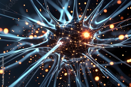 Advanced AI Neural Network with Synaptic Connections and Glowing Lights