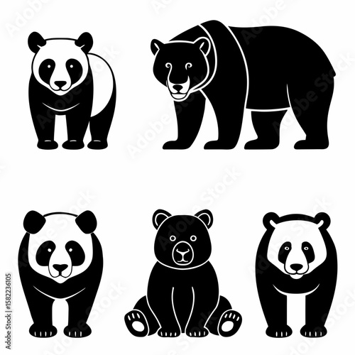 Black white panda bear vector art animal wildlife