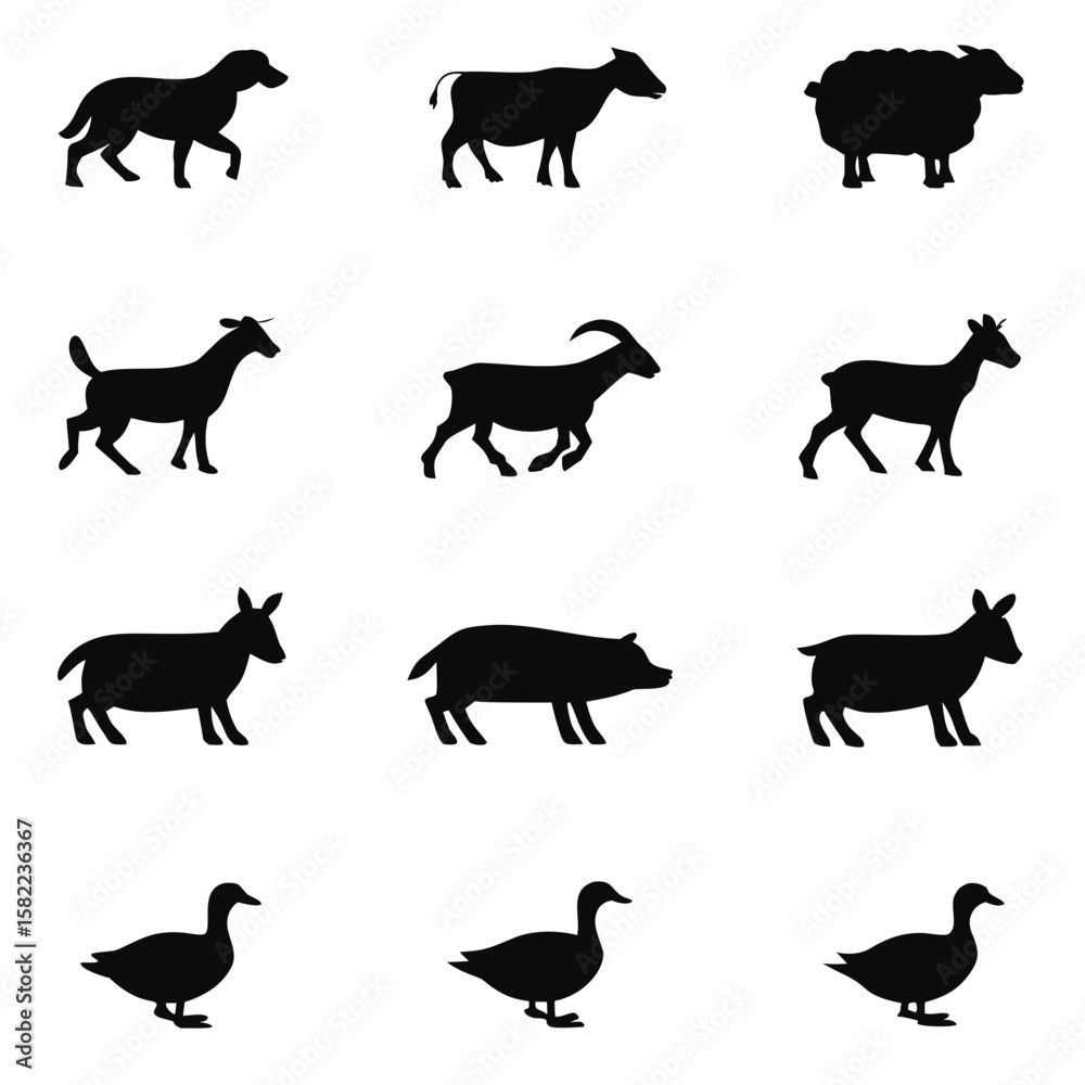 Obraz premium Farmyard Animal Silhouettes sheep goat
