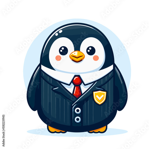 Business penguin in pinstripe suit with red tie and briefcase. Ideal for corporate presentations and professional service advertising campaigns.