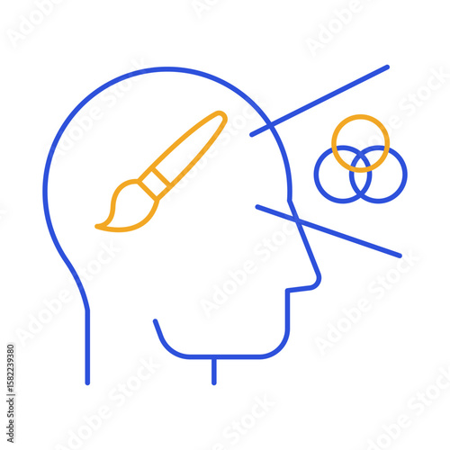 Creativity – Brush and Gear Representing Artistic Expression and Innovation. Vector Icon