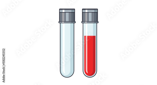 Two test tubes side by side one empty one filled with red liquid for medical lab research